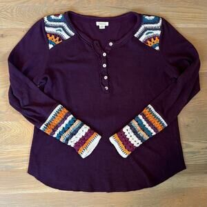 Sundance Crochet Knit Henley Long Sleeve Shirt Multicolor Women’s Size Medium